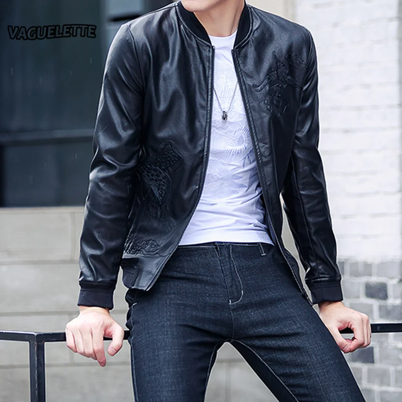 Chinese Style Embroidery Jacket Winter Men Peacock Pattern PU Leather ...