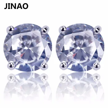 

JINAO Gold/Silver Color Plated Micro Pave 6mm Big CZ Stone Lab D Stud Earrings With Screw Back Hip Hop Jewelry For Women Men