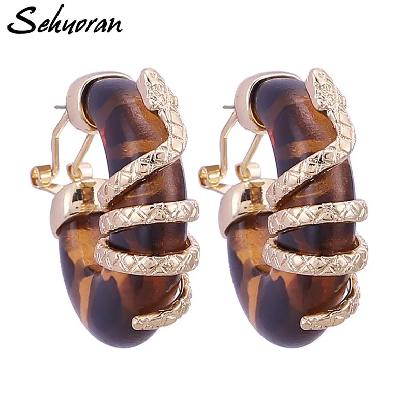 

Sehuoran Snake Stud Earring For Women Tiger Brown Fashion Personality Earrings Brinco Bohemia Jewelry Christmas Gifts