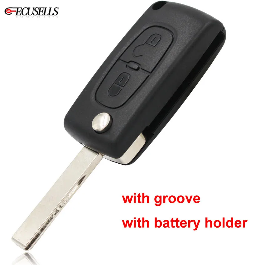 

2 Button Smart Remote Car Key Shell Case Housing For Peugeot 207 307 308 SW with Groove & Battery Holder CE0536 HU83 Uncut Blade