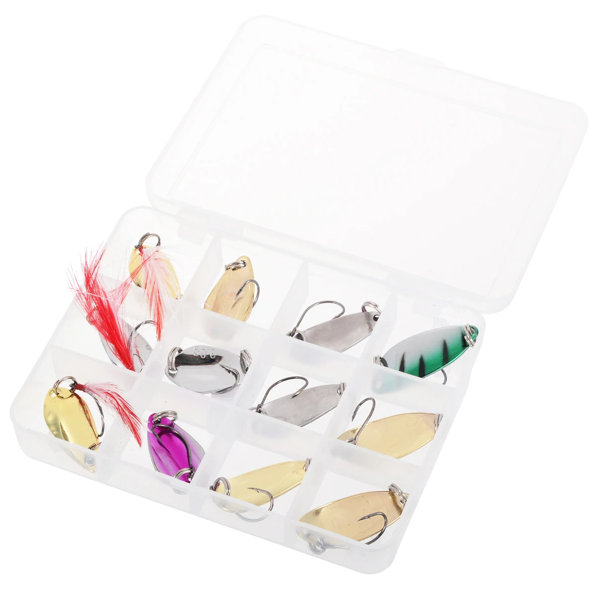 New 12Pcs Colorful Metal Spoon Lure Spinner Bait Hard Sequins Fishing Tackle Box For Trout Artificial Trout Lure Tackle Set