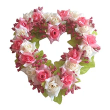 LHBL венок из искусственных цветов в форме сердца для украшения дверей, Висячие венки с шелковой лентой для свадебного украшения