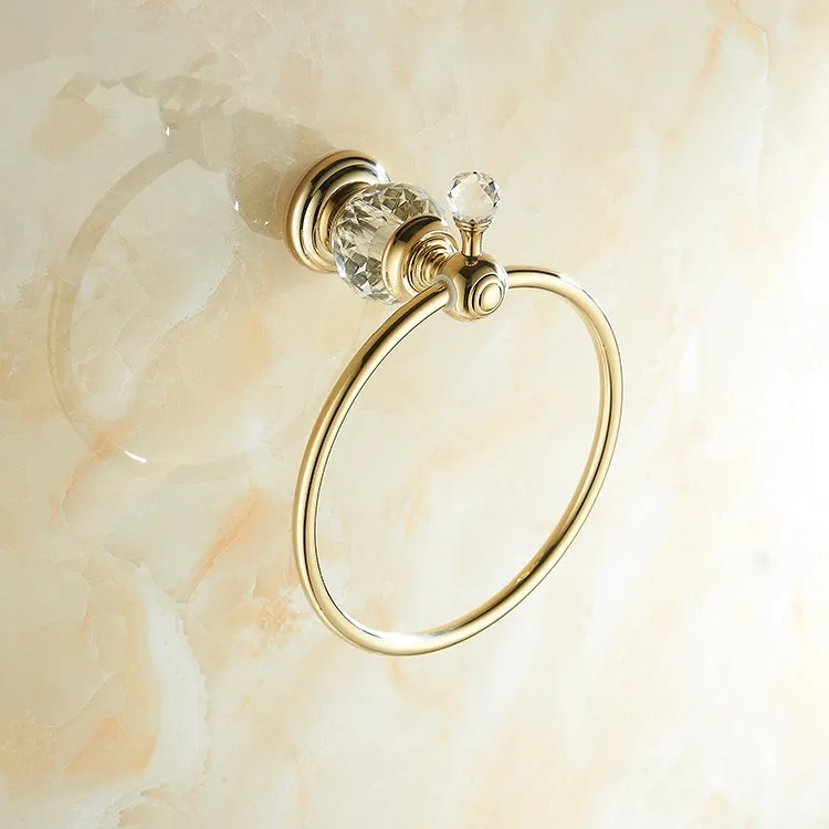 Gold Luxury Crystal Brass Towel Holder Bath Towel Rings Towel Rings