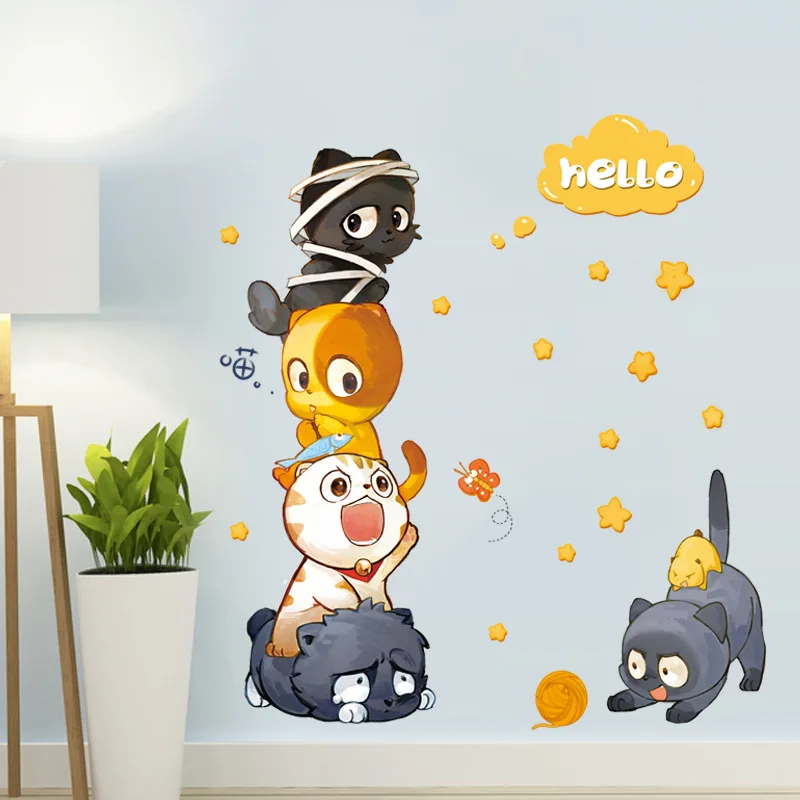 Us 694 12 Offsuper Nette Spielen Katzen Cartoon Wand Aufkleber Kinderzimmer Baby Schlafzimmer Wand Dekoration Schrank Kühlschrank Aufkleber Tür