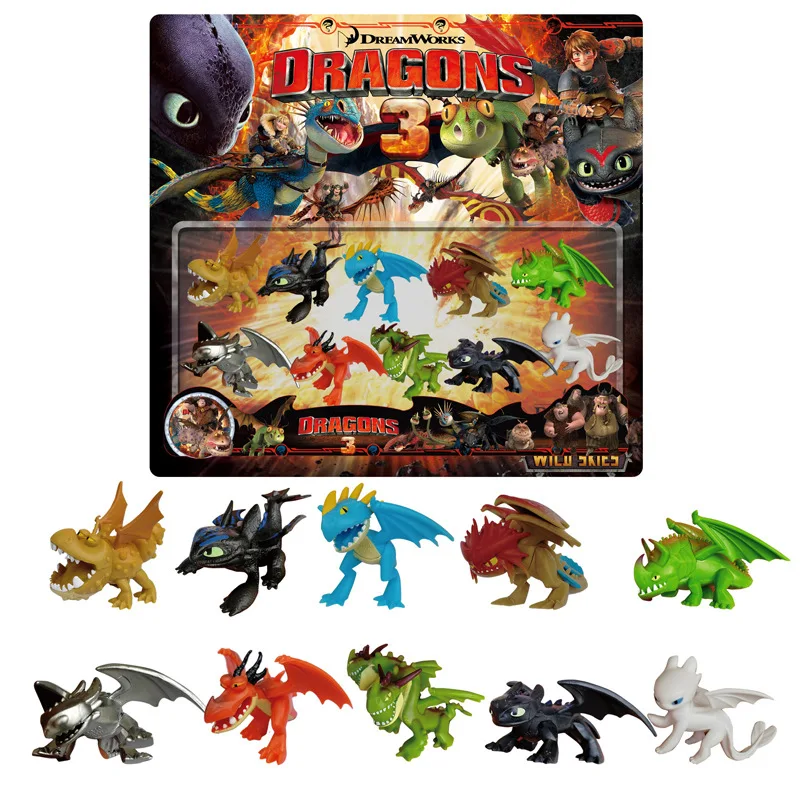 

How To Train Your Dragon 3 toothless 10pcs Dragon Doll Action figure toy Stormfly Night Fury light Fury children gifts