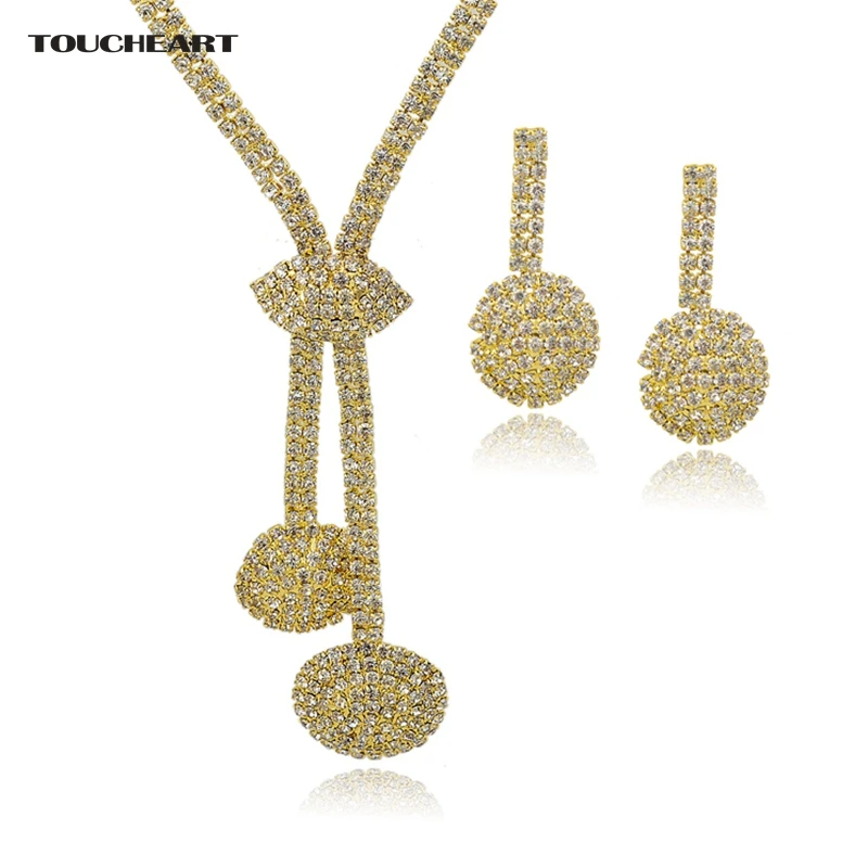 

Bijoux Colliers Women 18K Gold Plated Choker Necklaces Earrings Sets Crystal Rhinestone Wedding Dress Jewelry Sets Set150074102