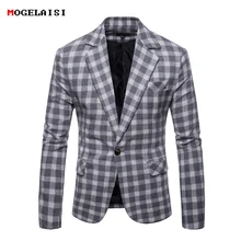 Мужской Блейзер на грудь 104-120 см, мужские клетчатые весенние повседневные мужские блейзеры, хлопковые осенние серые костюмы, мужские карманные размеры M-3XL 9651