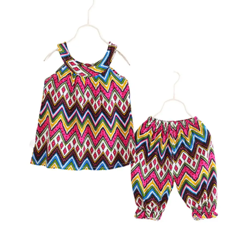 

Girl Kid Fashion Vest Suits Pattern Sleeveless Sling Tops+Pants clothes