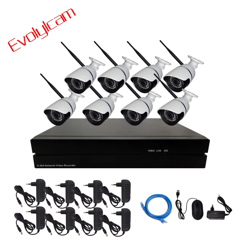 

Evolylcam 4CH/8CH NVR Wireless 2MP 1080P IP Camera Onvif P2P WiFi Outdoor IR Bullet Security Surveillance CCTV Camera System Kit