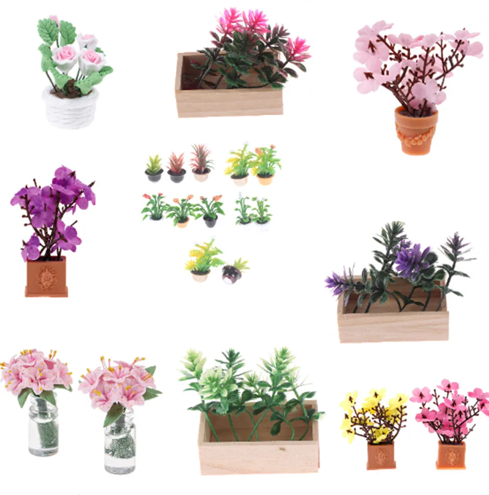 

1/2PCS Mini Artificial Fake Plant Flower in Pot Doll Houses Fairy Garden Accessories Dollhouse Miniature