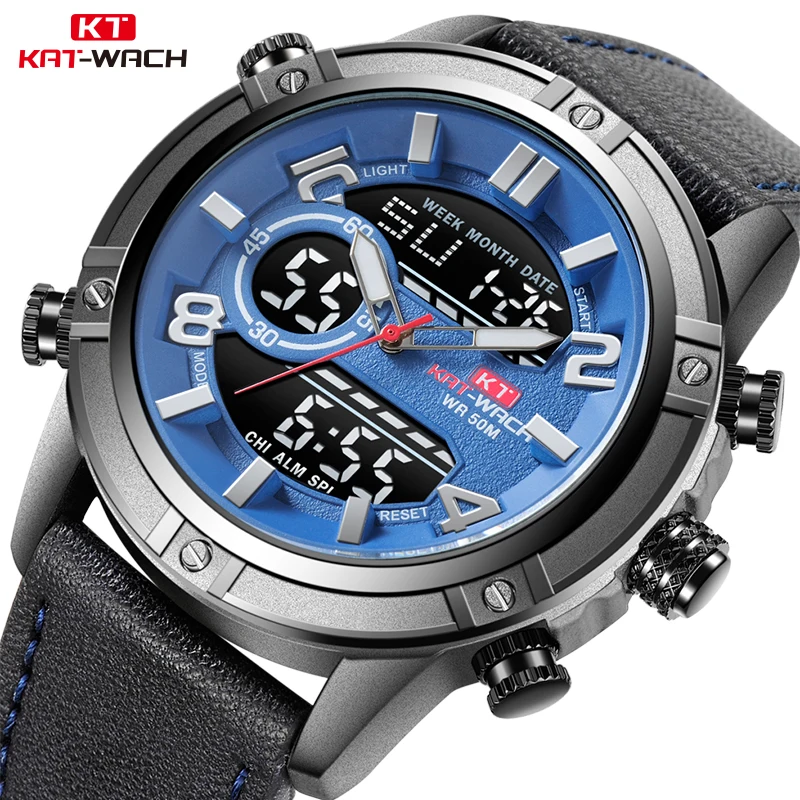 

KAT-WACH New Watches Men Luxury Brand Chronograph Men Sport Watches High Quality waterproof Leather Strap Quartz Wrist watch