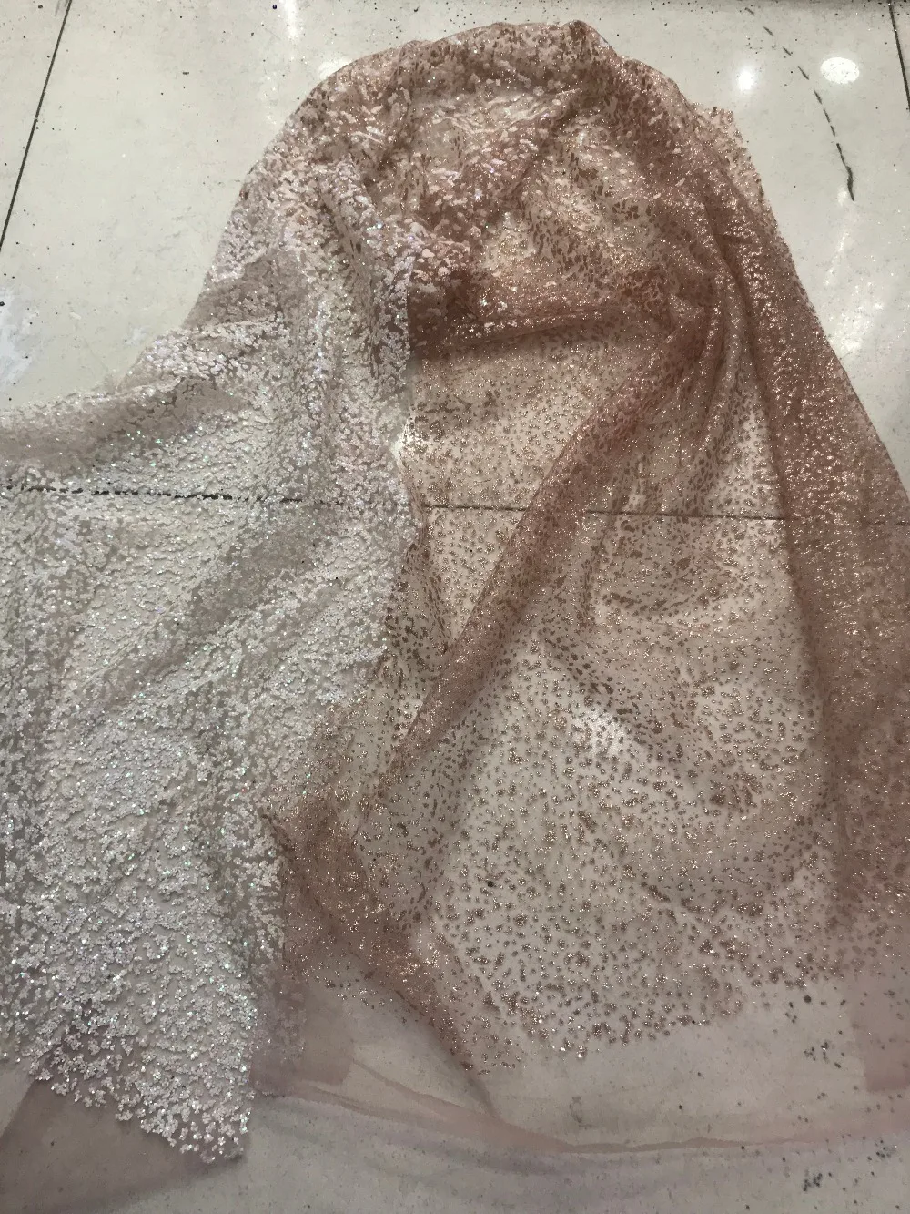 

luxury glued glitter embroidery tulle mesh lace fabric ZH-121111 with glitter for wedding dress