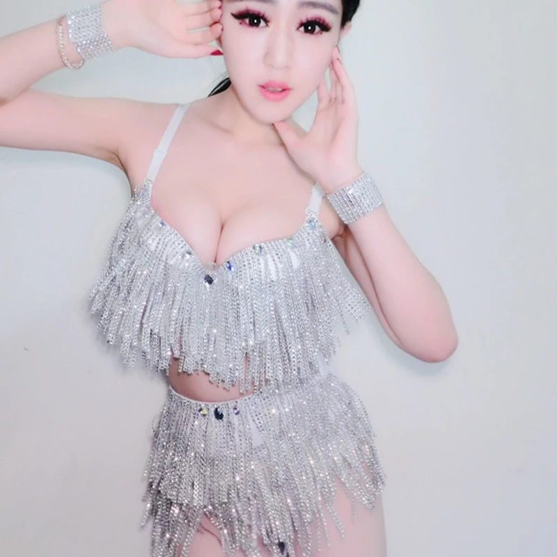 

Nightclub Singer Stage Performance Costume GoGo Dance Sexy Diamond Tassel Suit Pole Dance Clothes Jazz Dance Rave Outfit DQL667