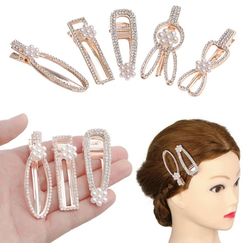 

Hollow Hairclips Headwear Bow Crystal Rhinestones Hairclip Geometric Imitation Pearl Flower Hairpins Women Hair Accessories