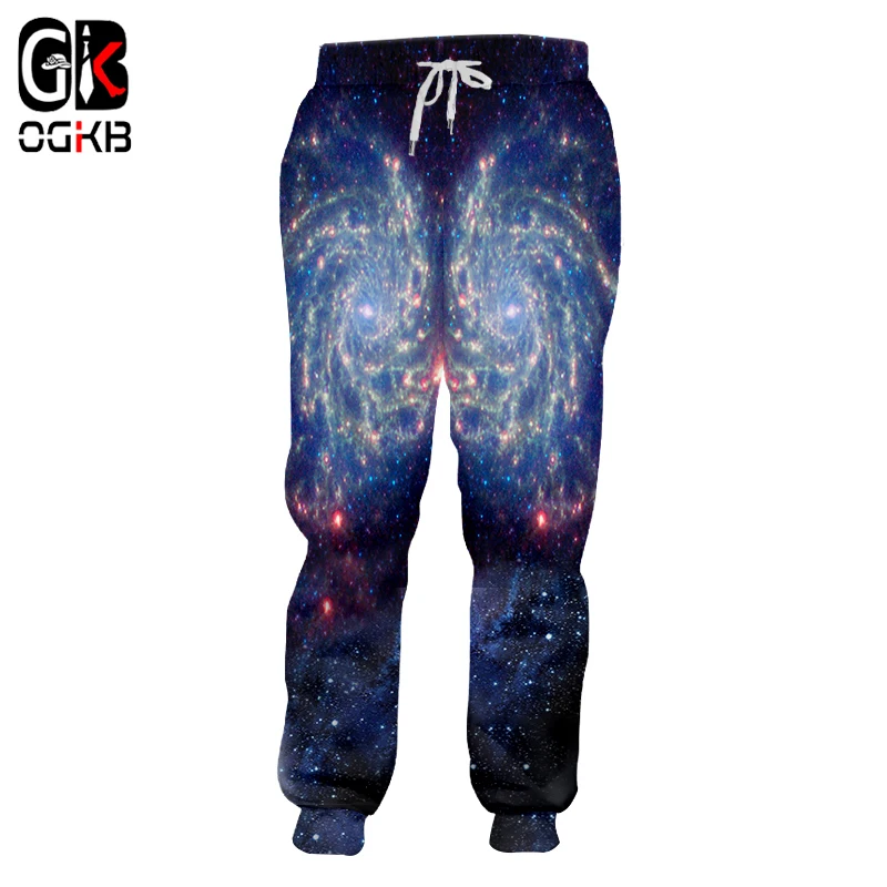 OGKB Unisex Elastic Drawstring Sweat Pants Autumn Spring Men/women 3d Print Starry Night Sweatpants Fitness Casual Full | Мужская одежда