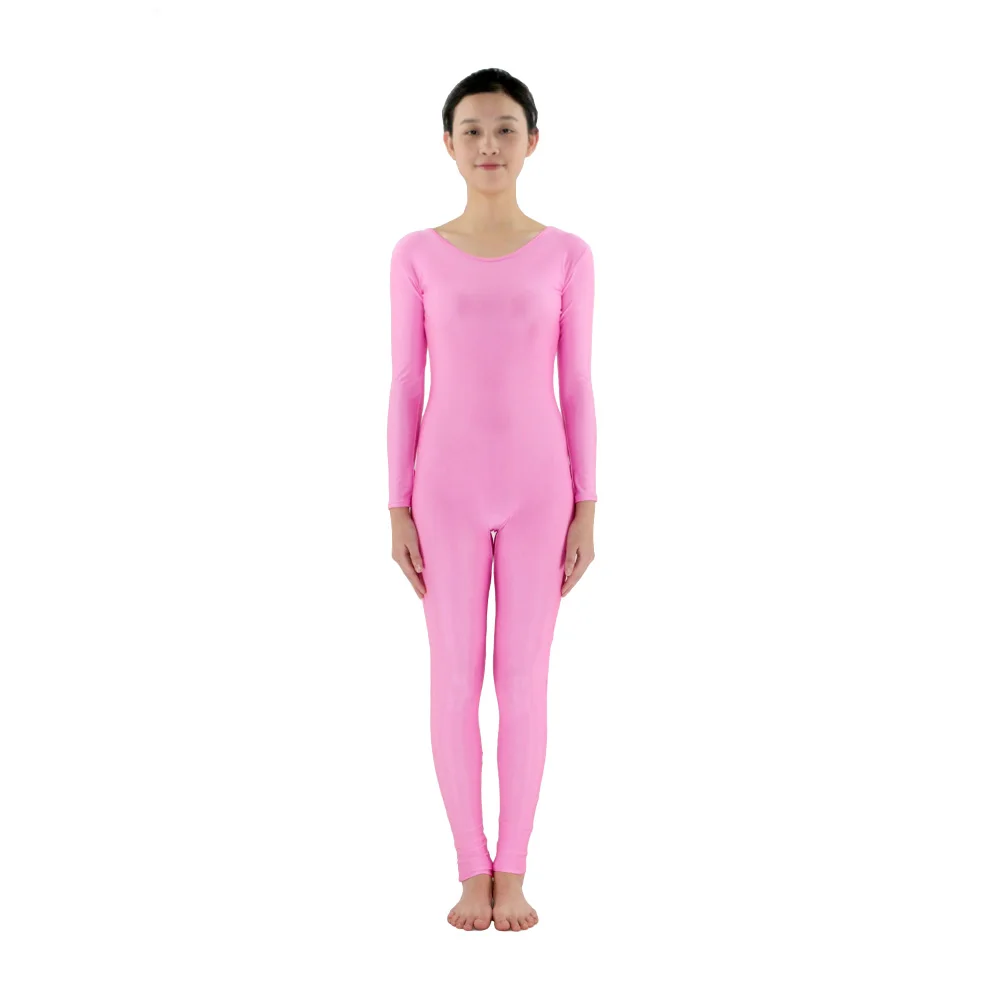 Scoop Neck Full Body Spandex Dance Unitard Deep Pink Bodysuit Costumes