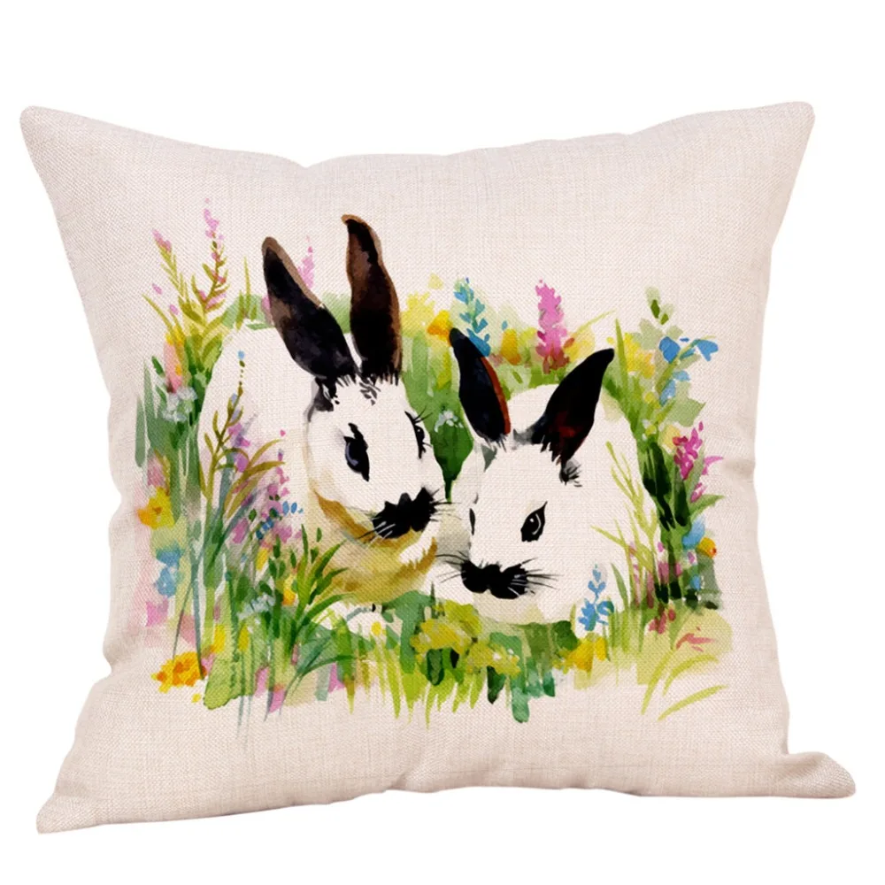 

NAI YUE Square Cotton Linen Easter Pillowcase Rabbit Pattern Cushion Cover Throw Waist Pillow Covers Sofa Car Home Decor