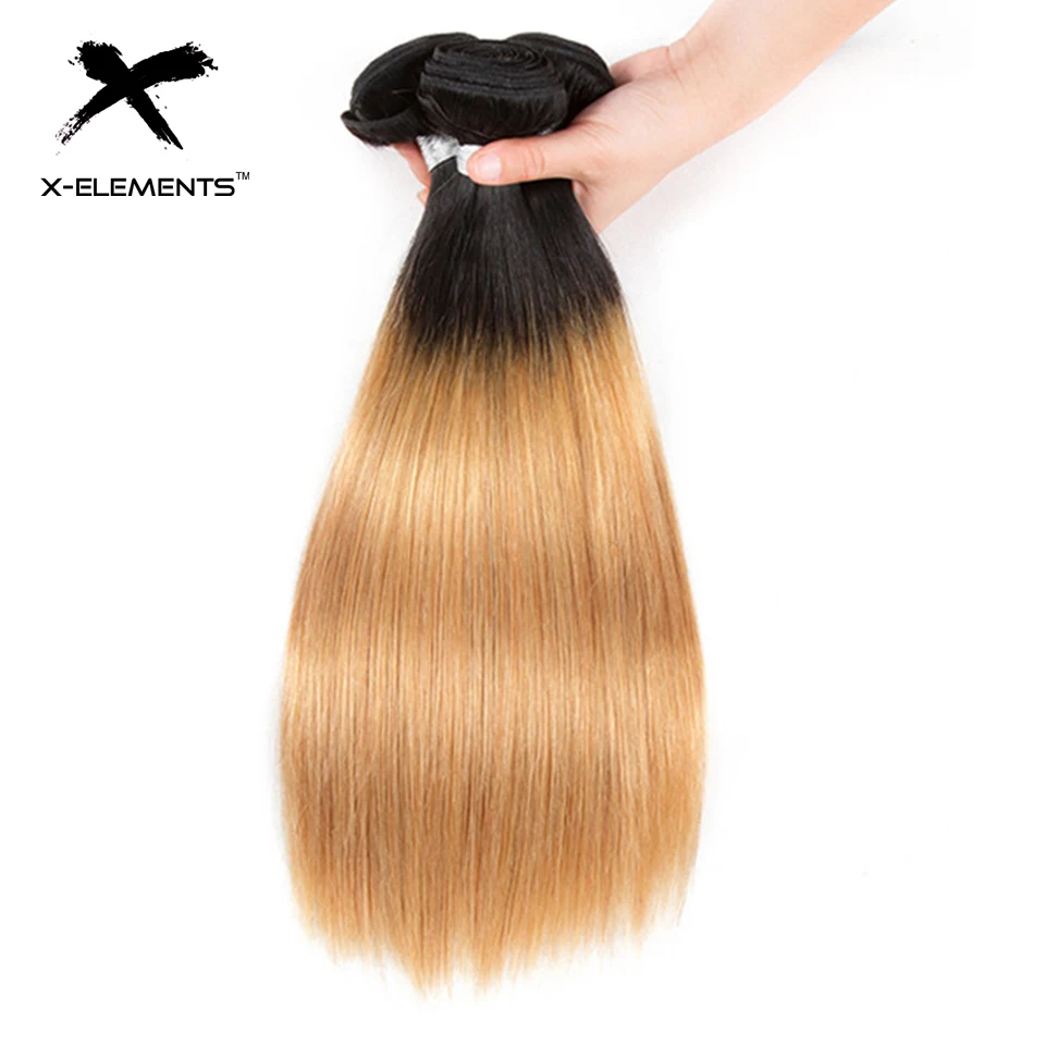 X-Element Brazilian Ombre Straight Hair Bundles With Closure T1B 27 Ombre Human Hair Weave With Closure 2 Tone Hair with Closure (3)