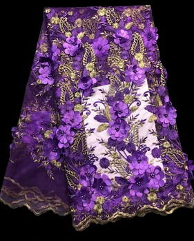 

2018 Embroidery Mesh TulLe Lace Fabric 5yards Flower Pattern Beaded African Lace Fabrics Wholesale for Wedding Party ALC-Z012