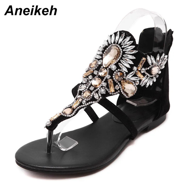 Aneikeh Rhinestone Luxury Diamond Roma Women  Sandal  Designer  Brand High Quality Buckle Strap 