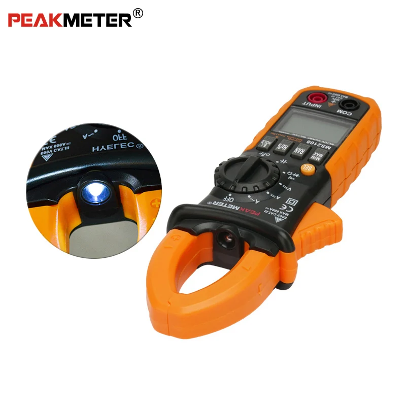 Цифровой клещи Peakmeter PM2108 6600 отсчетов авто и ручной диапазон AC/DC мини мультиметр AC