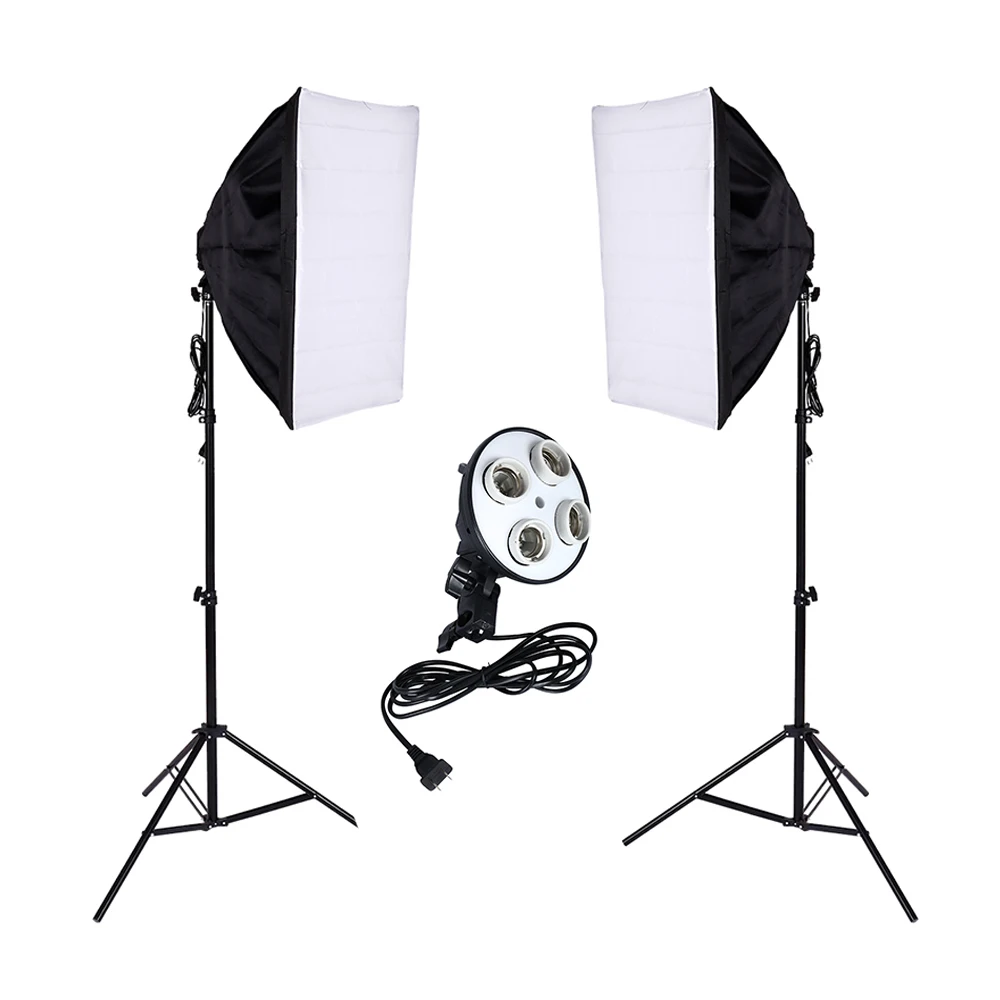 

Photo Studio Kit Photography Lighting 4 Socket Lamp Holder + 50*70CM Softbox +2m Light Stand Photo Soft Box