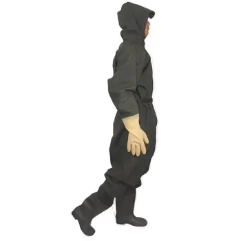 One-Piece Fishing Waders Overalls 0.7mm Rubber Material Waterproof Loose Siamese Unisex Fishing Waders Zipper with Cap Gloves