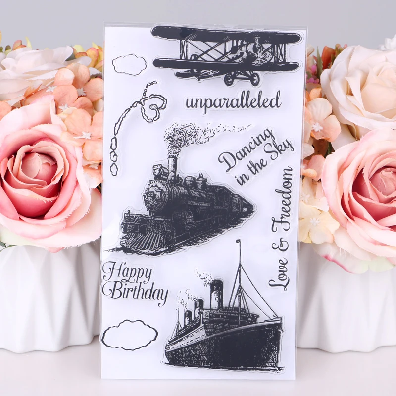 

Cruise ship/train/airplane Transparent Rubber Silicone Clear Stamps Background Collage Stamp Holiday card Card Making Diy