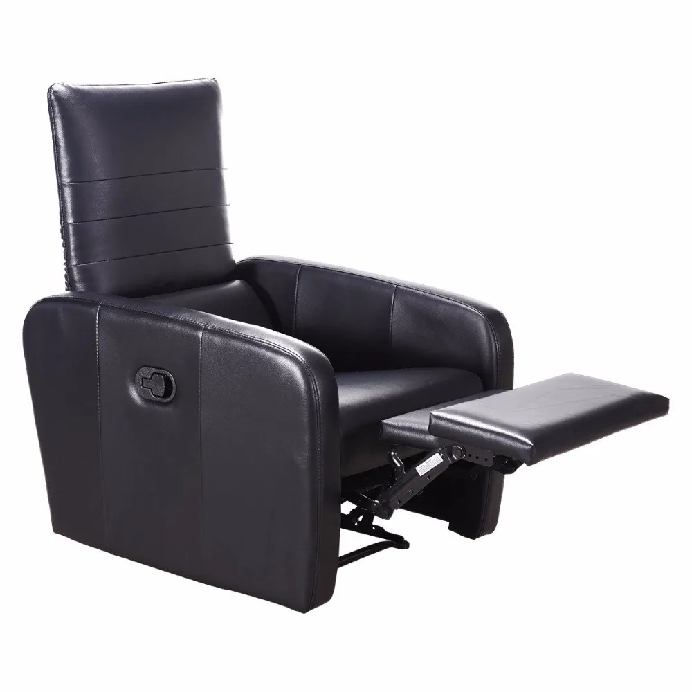 Giantex Manual Recliner Sofa Chair Contemporary Foldable-Back Leather Reclining Chair Modern Living Room Furniture HW57305