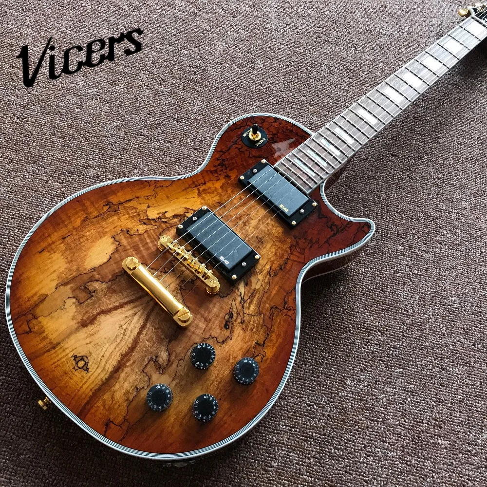 new Chinese Electric guitar Hot Selling Map transparent brown Custom