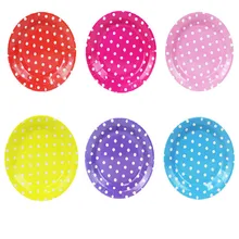 10 pçs/lote Aniversário Decoração Rosa Talheres Pratos Do Partido Dos Miúdos Favores Do Chuveiro de Bebê azul/vermelho Polka dot Tema Pratos De Papel suprimentos(China)