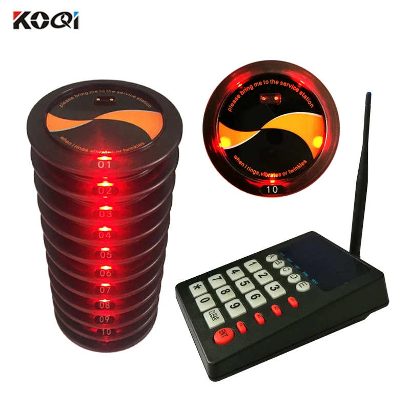 

999 Channel 10pcs Call Paging Restaurant Equipments Wireless Service Coaster Pager System