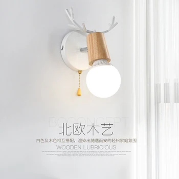 

LED Wall lamp wooden chian swicth 5W bulb Modern Loft Bathroom Bedroom Living Room Bedside Stair Creative Home Lights wall ligth