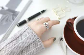 

PUNK Authentic S925 Sterling Silver Fine Geometric Braid Open Chain ring adjust J447