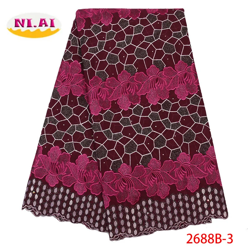 Nigerian Cotton Lace Fabric High Quality Swiss Lace In Switzerland African Fabric Lace With Stones Lace Material XY2688B-1