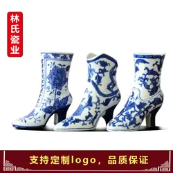 Цзиндэчжэнь керамика Новый китайский синий и белый узор креативные высокие ноги обувь Цветочная композиция фарфоровая ваза и цветок A