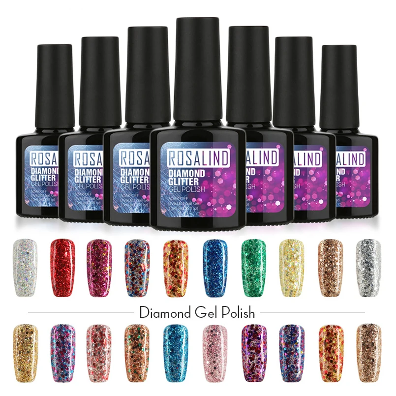 

ROSALIND Nail Gel 10ML Diamond Gliter Gel Nail Polish Pro Nail Art Lacquer UV&LED Soak-Off Glitter Manicure Platinum Gel Varnish