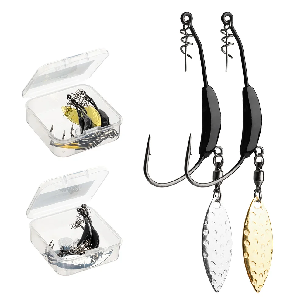 

DONQL 5pcs/Box Offset Wide Crank Fishing Hooks With Metal Spoon Sequins Add Lead Weight 2g-7g Fishhooks For Soft Lure Baits