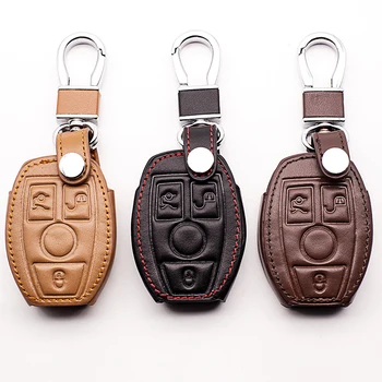 

Hot sale Top layer Leather Car Smart Key Case Cover For Benz E260L C180 GLK300 C200 L670 3 buttons remote control starline a93