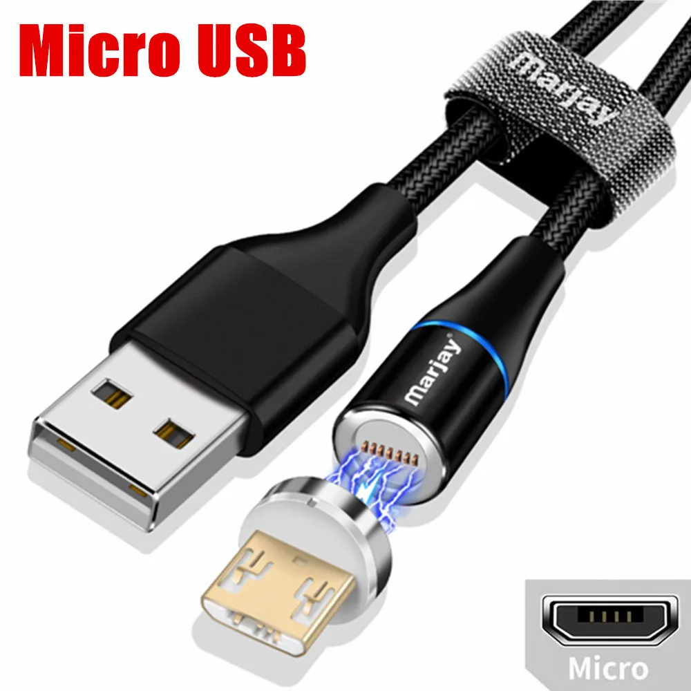 Магнитный usb-кабель Marjay 3A для быстрой зарядки 3,0, кабель Micro USB type-C для iPhone X 8, samsung S9, huawei, Xiaomi, кабель для быстрой зарядки - Цвет: Black Micro Cable