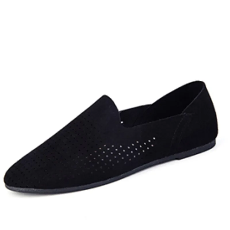 Jkpudun летние дышащие Мужская обувь Повседневное Пенни-Лоферы замшевые мокасины для Для мужчин выдалбливают ленивый обувь большой Размеры Zapatos - Цвет: hollow black
