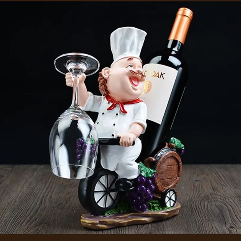 

Resin Chef Wine Rack Wine Stand Cook Wine Bottle Holder Home Wine Ornaments Shelf Crafts Rack Shelf for Party L3074