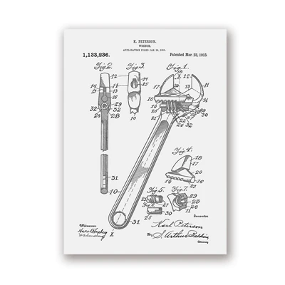 Ключ патент регулируемый гаечный ключ настенный художественный принт Плакаты для гаража механик человек пещера Декор винтажный чертеж холст живопись подарок - Цвет: PH3600