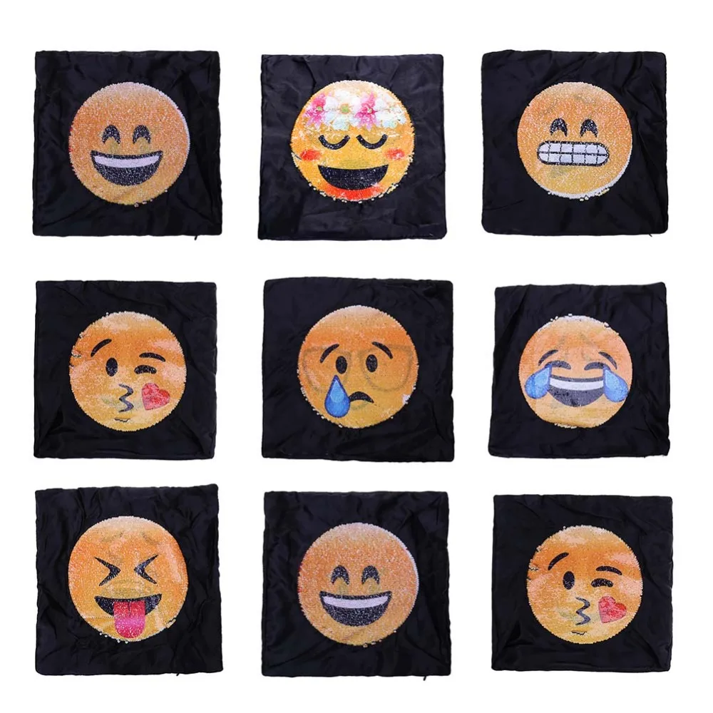 New Cute Diy Changing Face Decorative Pillows Sequin Pillow Cover Smiley Face Pillow Sofa Cushion Cover Home Decor