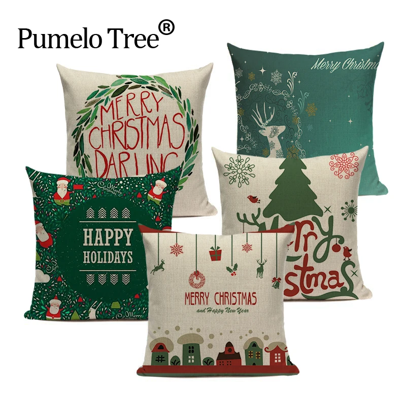 

High quality Christmas Pillow Covers custom linen Cushion Cover Decorations for Home car print throw pillows dropshipping