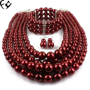 

Hot style exaggerated beaded necklace, earrings and bracelet set FY18080413