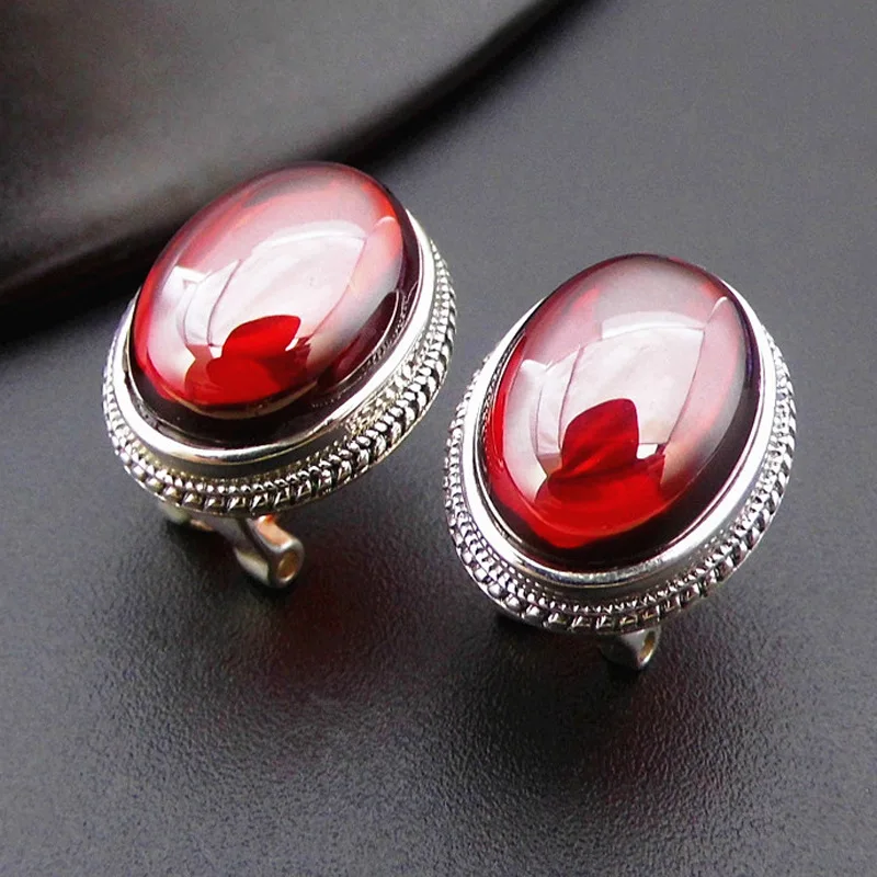 

925 Silver Earring Natural Yellow Stone 100% S925 Sterling Silver boucle d'oreille Stud Earrings for Women Jewelry Red Zircon