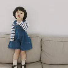 Одежда для маленьких девочек модные комбинезоны для маленьких девочек хлопковые джинсы шорты на лямках весенне-летняя одежда свободный костюм-комбинезон