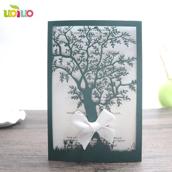 

free shipping hot sale love tree heart romantic Laser Cut Wedding Invitation Card with low price luxurious wedding invitation