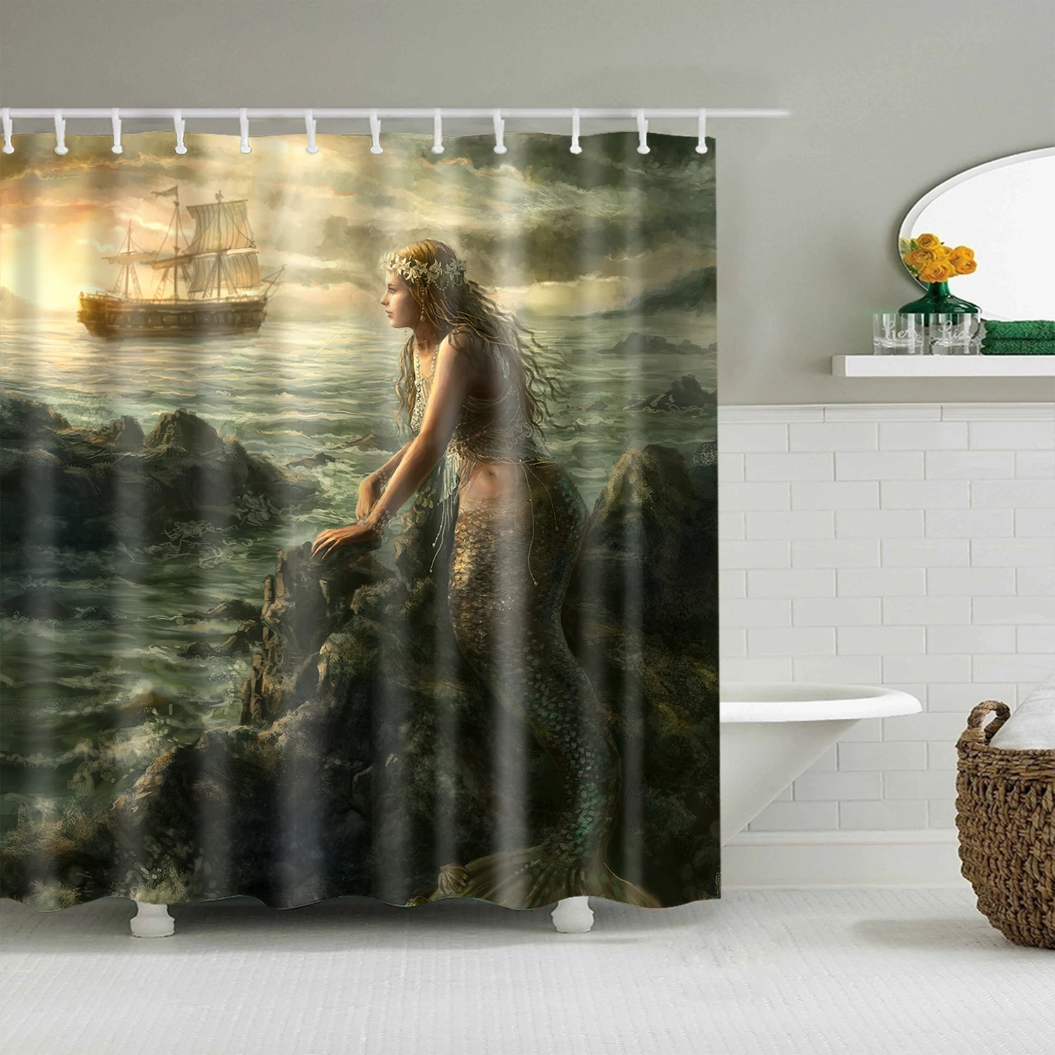 Картина маслом фантазия женщина портрет занавеска для душа s для ванной водонепроницаемый пользовательский ванная комната занавеска ткань для детской ванной Декор - Color: 16